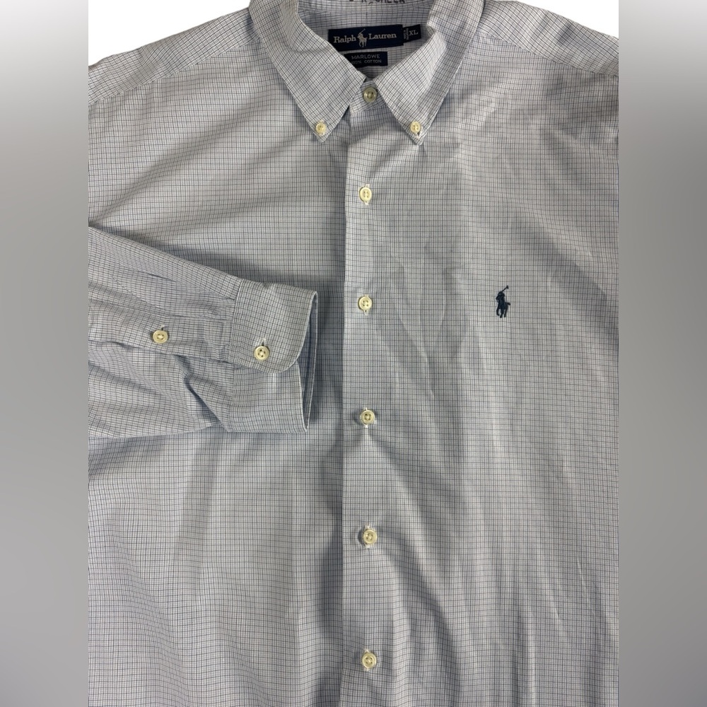 Ralph Lauren Marlowe Men's Shirt Size XL Blue White Check Gingham 100% Cotton - Picture 3 of 10